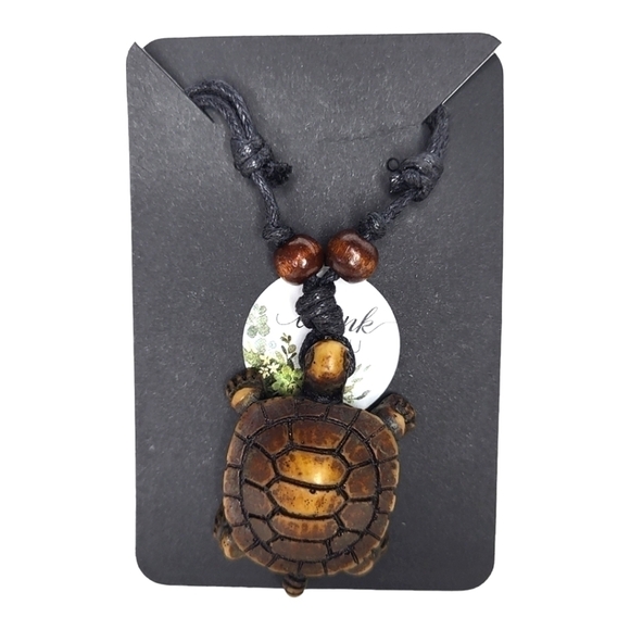 Unique Meditation Turtle Necklace with Wood Beads - Picture 4 of 4